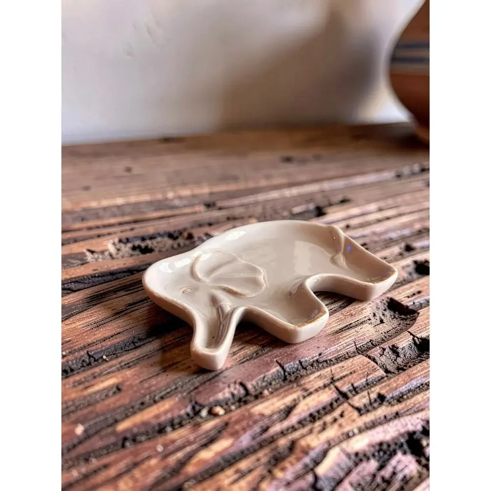 New Ceramic Elephant Trinket Dish | Gray Glazed Jewelry Tray Safari Ring Holder